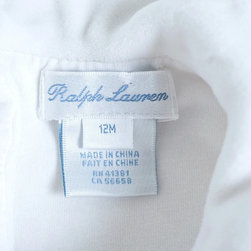 Ralph Lauren Tiered Velour Dress‎ Baby 12M White Long Sleeve Ruffle Pony Logo